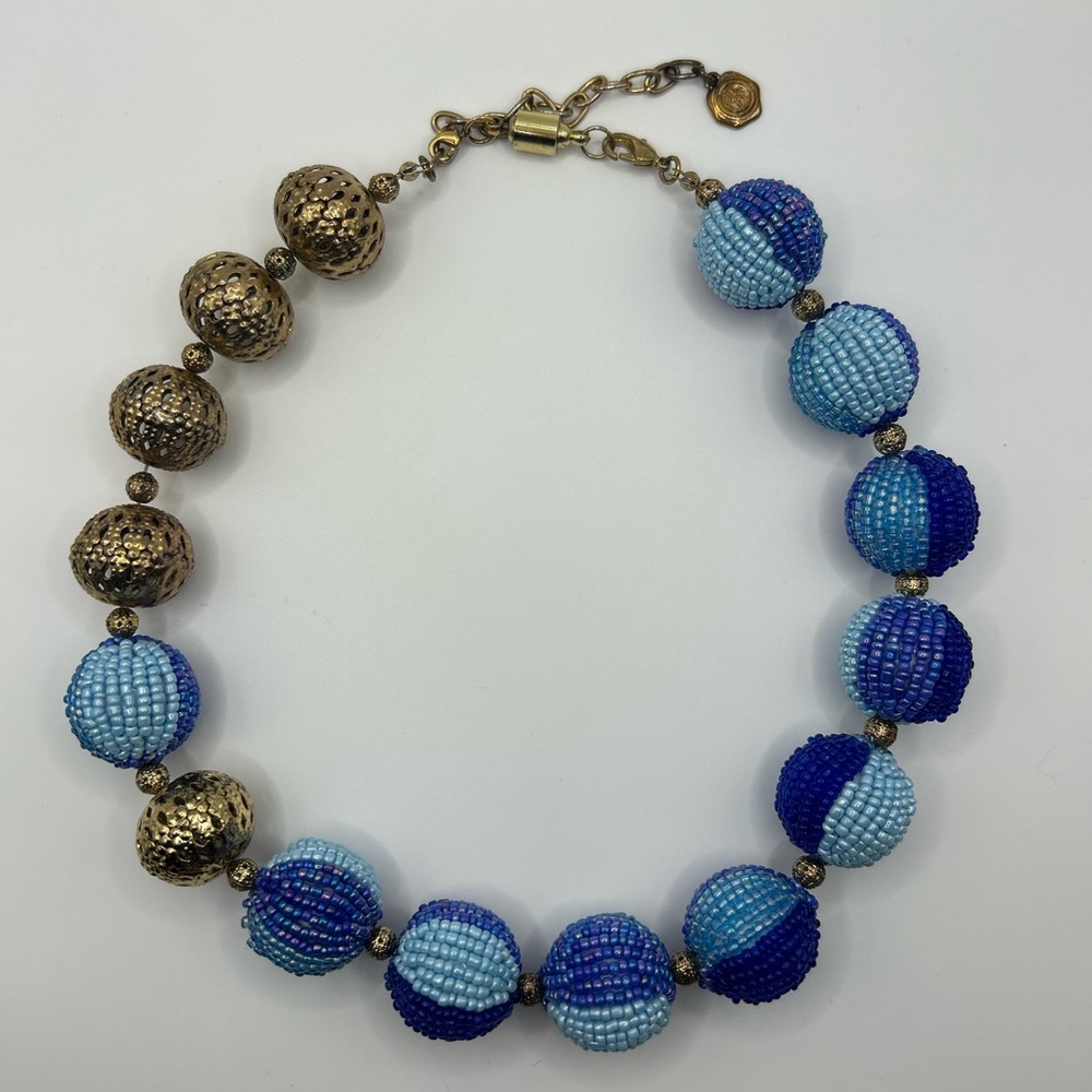 Blue and Gold Beaded Necklace